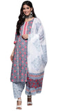 Anni Designer Women'S Cotton Blend Straight Printed Kurta With Pant & Dupatta (Uvesh Grey_Xxl_Grey_Xx-Large),Grey,2XL