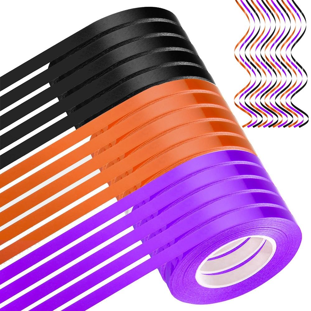 LACNNY Halloween Curling Ribbon,15 Rolls Black Orange Purple Curling Ribbon 3/16 x 11-Yard ea. for Gift Wrapping Balloon Ribbon