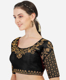 Vihu Fashion Women'S Silk Floral Half Sleeve Blouse (Florall Black 38_Black_38)
