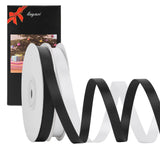LIUYAXI 2 Rolls Black & White Double Faced Stain Ribbon,Total 50 Yards,3/8 Inch x Continuous 25 Yards Each Rolls, Crafts Ribbon 