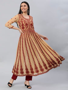 Gosriki Women'S Georgette Chikankari Embroidered Anarkali Kurti (Kari Beige-Gs_S_Beige_Small),Beige,,B0C5RVZG3Z
