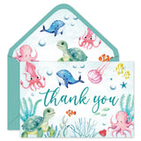 Whaline 24Pcs Under the Sea Thank You Cards with Envelopes Stickers Blank Greeting Card Turtle Whale Squid Fish Note Cards for S