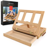 Arteza Tabletop Easel, 13.38 x 10.25 x 2 Inches, Portable Beechwood Easel Box with 2Compartment Drawer and Wooden Palette, Art 