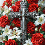 hill froeistung Cross Diamond Painting Kits for Adults,Flower Diamond Art for Beginners, 5D DIY Full Drill Round Gem Art Craft H