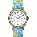 Timex Womens Weekender Preppy Floral Quartz Brass and Nylon Casual Watch, Color:Blue (Model: TW2P901009J)