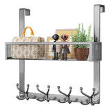 Consumest Over The Door Hooks Organizer - Over Door Hanger with 16 Hooks & 2 Baskets for Hanging Coat, Clothing, Towel, Hanging 
