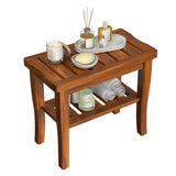 Greenual Teak Wood Shower Bench Stool with Storage Shelf, Wooden Waterproof Bathroom Spa Bathing Teak Shower Stool with Non-Slip