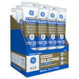 GE Advanced Silicone Caulk for Window & Door, Clear, 2.8 fl oz Tube, 12 Pack - 100% Waterproof Silicone Sealant, 5X Stronger Adh