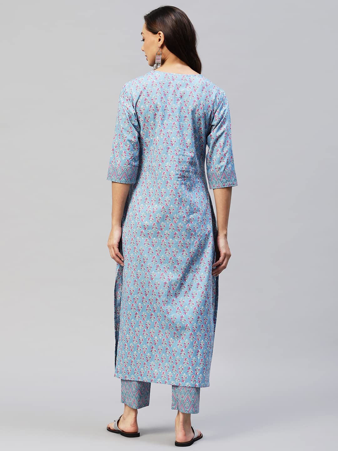 Anni Designer Women'S Cotton Blend Straight Printed Kurta With Pant (Padwil Blue_3Xl_ Blue_Xxx-Large),Blue,3XL,Cotton Blend,Straight,Pants