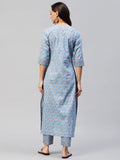 Anni Designer Women'S Cotton Blend Straight Printed Kurta With Pant (Padwil Blue_3Xl_ Blue_Xxx-Large),Blue,3XL,Cotton Blend,Straight,Pants