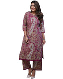 Anni Designer Women'S Rayon Viscose Straight Printed Kurta With Palazzo (Elevate Rani-Vks01_L_Pink_Large),Pink,L,,,