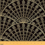Erosebridal Geometrical Wavy Fabric By The Yard Ethnic Upholstery Fabric Golden and Black Fan Shaped Ornate Feathers Banners Dec