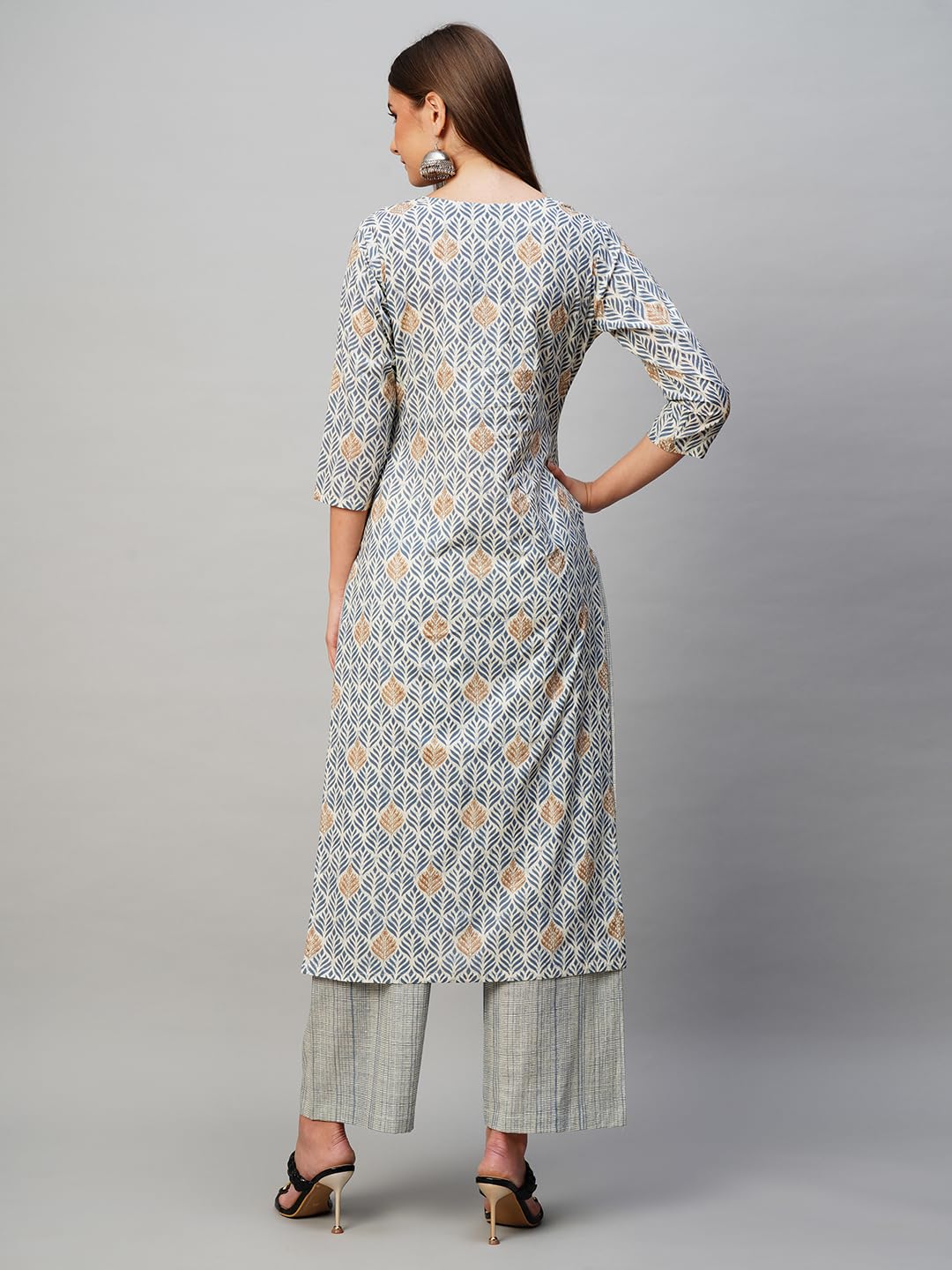 Gosriki Women'S Cotton Blend Straight Printed Kurta With Pant (Pat 11 Blue-Gs_S_Blue_Small),Blue,,B0CM9JRHGY