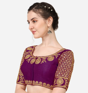 Vihu Fashion Women'S Silk Floral Half Sleeve Blouse (Mayur Pankh_Violet_38)