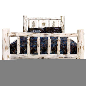 Montana Collection Twin Storage Bed W/Laser Engraved Pine Design, Ready To Finish