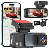 Dash Cam Front and Rear, 4K Dash Camera for Cars Built-in 5G WiFi & GPS, 3.2 IPS Screen Dash Cam W/ 64GB Card, Dual Dashcam W/G-