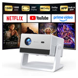 Mini Smart Projector, 1500 ANSI Portable Projector with WiFi and Bluetooth, HAPPRUN 4K Full HD Home Theater with 270 Stand, Dolb