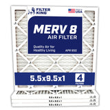 Filter King 5.5x9.5x1 Air Filter | 4PACK | MERV 8 HVAC Pleated A/C Furnace Filters | MADE IN USA | Actual Size: 5.5 x 9.5 x .75