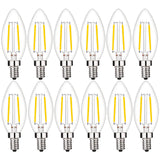 Beonllay 25 Watt Equivalent Type B11 Light Bulbs Candelabra Base Warm White 2700K, 2W E12 LED Bulb Clear Glass, 12 Pack