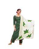 Anni Designer Women'S Cotton Blend Straight Printed Kurta With Pant & Dupatta (Rayon Green & White_S_Green & White_Small),Green & White,S