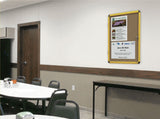 Industrial Cork Bulletin Enclosed Board Cabinet, Single Swing Door, Yellow Aluminum Frame, 28 X 38.25,