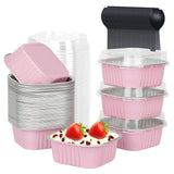 LNYZQUS 5oz Square Cupcake Pan With Lids 40 Pack, Aluminum Foil Muffin Pan Cups, Disposable Ramekins Mini Cake Brownie Baking Pa