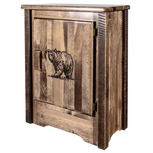 Montana Woodworks Homestead Collection Accent Cabinet With Laser Engraved Bear Design, Right Hinged, Stain & Clear, Stained & Cl