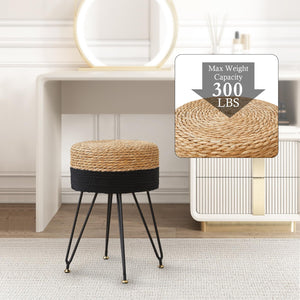 ALeesing Vanity Makeup Stool, Hand Weave Natural Seagrass Footstool Ottoman, Modern Multifunctional Vanity Stools Chair, Foot Re