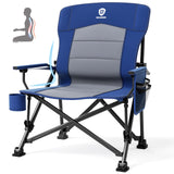 EVER ADVANCED Oversized Folding Camping Chair for Adults with Adjustable Lumbar Support, Heavy Duty Chair with Side Pockets, Por
