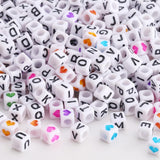 HERZWILD 1000 Pcs Cube Alphabet Beads - Colored Cube Hearts & Square A-Z Beads (6 x 6mm Bulk) - White Acrylic - DIY Art Craft & 