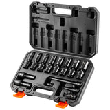 VEVOR 14PCS Universal Impact Socket Set - 3/8 Drive Deep Metric 10-19mm 6 Point - Swivel Socket with Flexible Wobble, CR-MO, Met