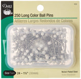 Dritz 111 Color Ball Pins, Long, 11/2Inch (250Count),White
