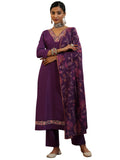 Libas Womens Embroidered Cotton Straight Kurta With Trousers And Dupatta