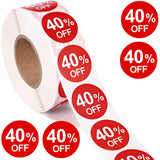 Tinoaly 1000pcs 40% Discount Stickers, 1 Inch Round Self Adhesive 40 Percent Off Stickers Practical Promotion Labels Sales Tags 