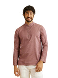 Manyavar Men's Viscose Blend Textured Short Kurta (Pink,XXXL)