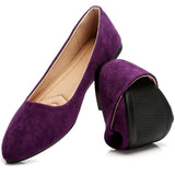 HEAWISH Womens Purple Suede Dressy Pointed Toe Ballet Flats for Work, US6