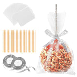 MGWOTH Candy Apple Bags and Sticks Set of 50, Caramel Apple Wrapping Kit with Bamboo Skewer for Rice Krispie Treat, Fruit Pop Si
