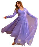 Anni Designer Women'S Rayon Viscose Solid Anarkali Kurta With Pant & Dupatta (Tuntun Blue_L_Blue_Large),Blue,L