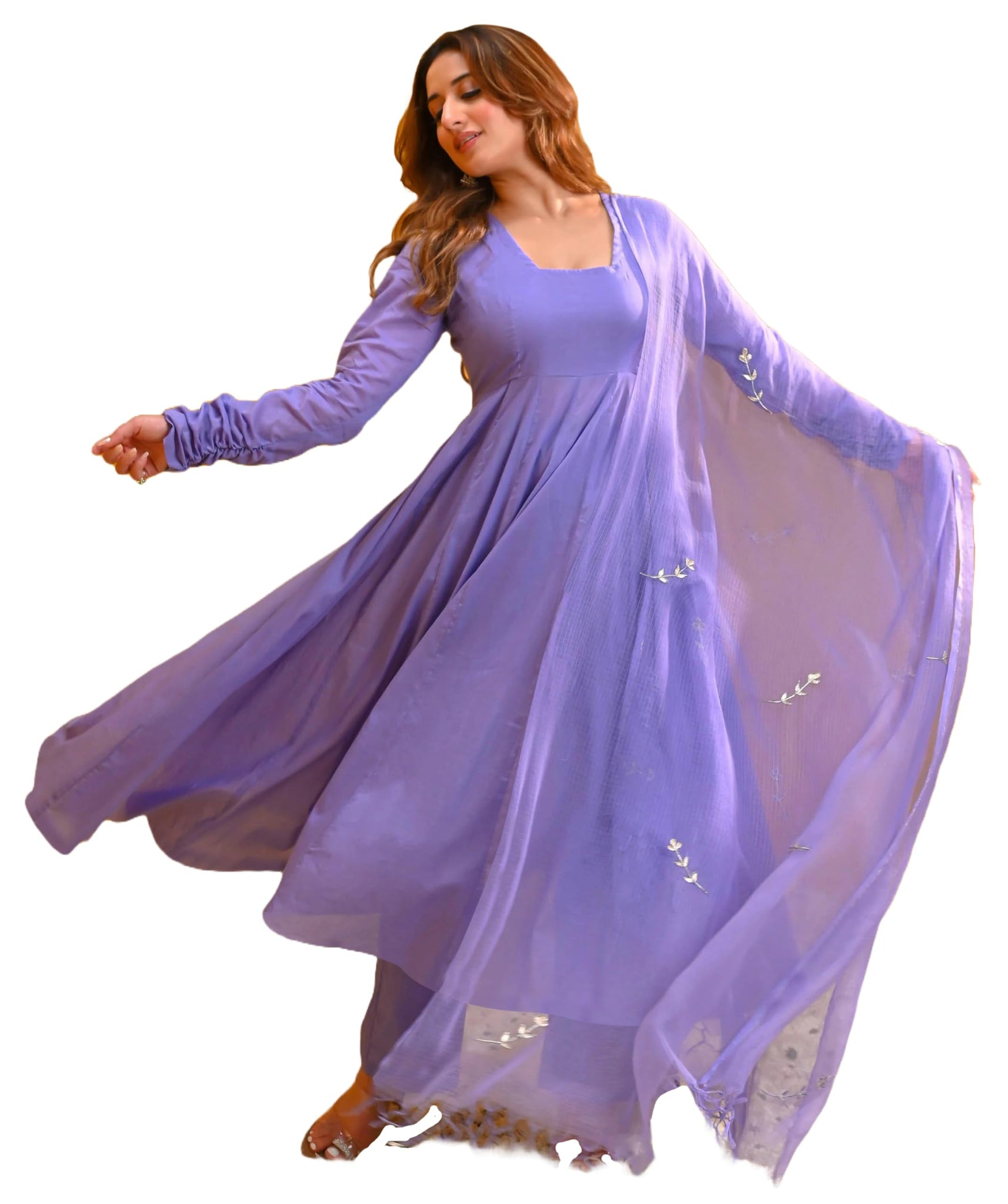 Anni Designer Women'S Rayon Viscose Solid Anarkali Kurta With Pant & Dupatta (Tuntun Blue_S_Blue_Small),Blue,S