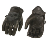 Men's Leather Motorcycle Glove w/Reflective Skull Design & Gel Palm (Black, Large)