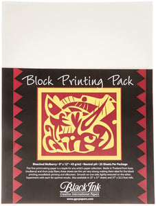 Black Ink Block Printing Paper Pack, 9 X 12 Inches, Bleached Mulberry, 25 Sheets