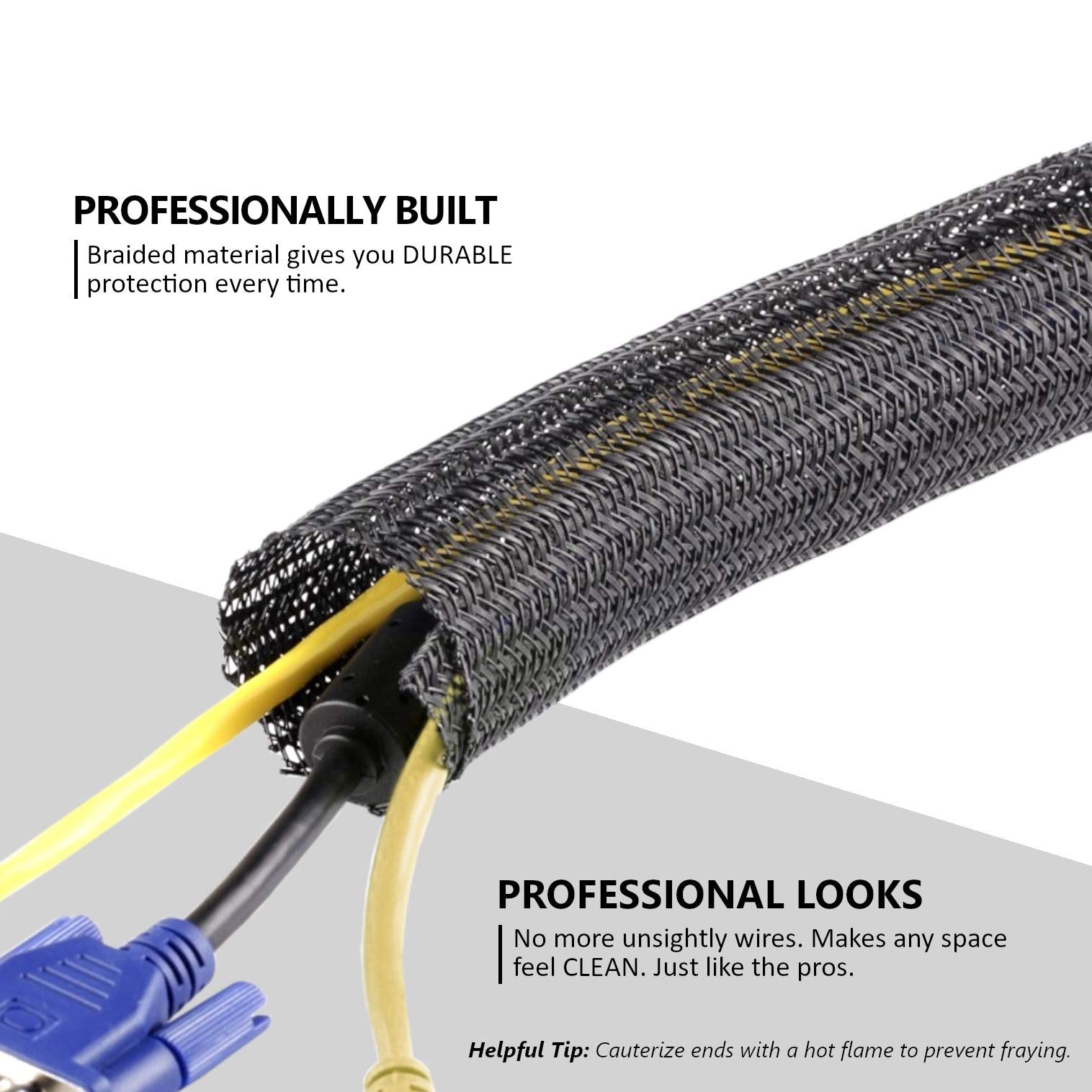 MGI SpeedWare Braided Split-Sleeve Wire Loom for High-Temperature Automotive Harness and Home Cable Management 25 feet (3/4)
