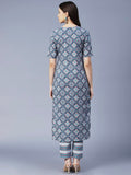 Anni Designer Women'S Cotton Blend Printed Straight Kurta With Pant (Vmik-Grey_M_Grey_Medium),Grey,M,,,
