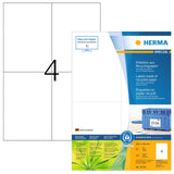 HERMA Self Adhesive Recycling Labels, 4 Labels per A4 Sheet, 80 Sheets, 105 x 148 mm, 320 Labels, 100% Recycled Paper Labels Sti