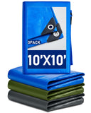 SmoothNovelty 3 Pcs Large Waterproof Tarp 10 x 10 ft Heavy Duty 5.5 Mil Thick Poly Tarpaulin with Grommets Multipurpose Protecti