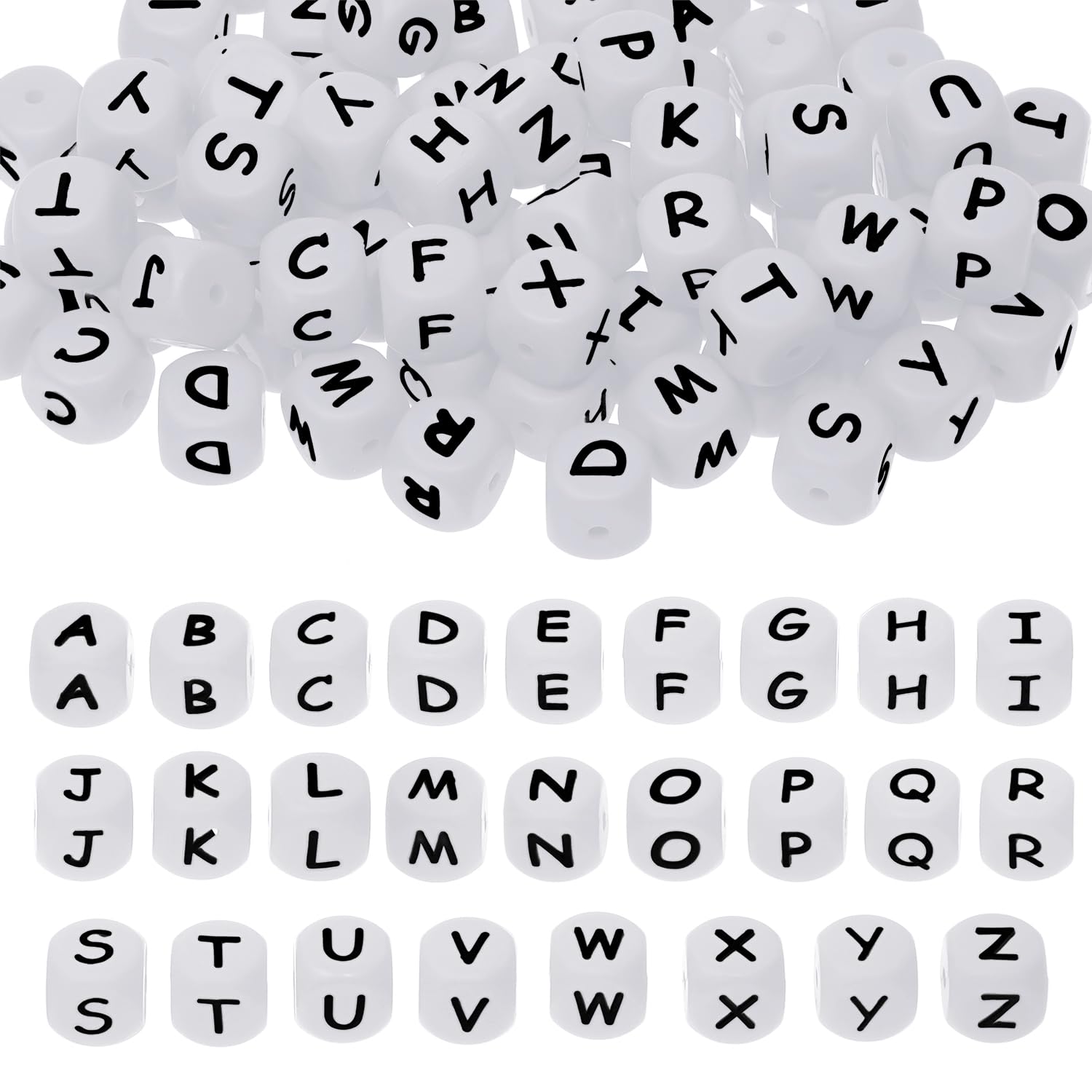 Tupalizy 12mm Silicone Letter Beads A-Z Square Alphabet Beads Cube Charms for Bracelets Keychains Necklaces Lanyards Jewelry Mak