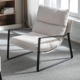 LukeAlon Modern Linen Accent Armchair, Upholstered Soft Living Room Chair with Metal Base Removable Thickened Cushion Single Sof