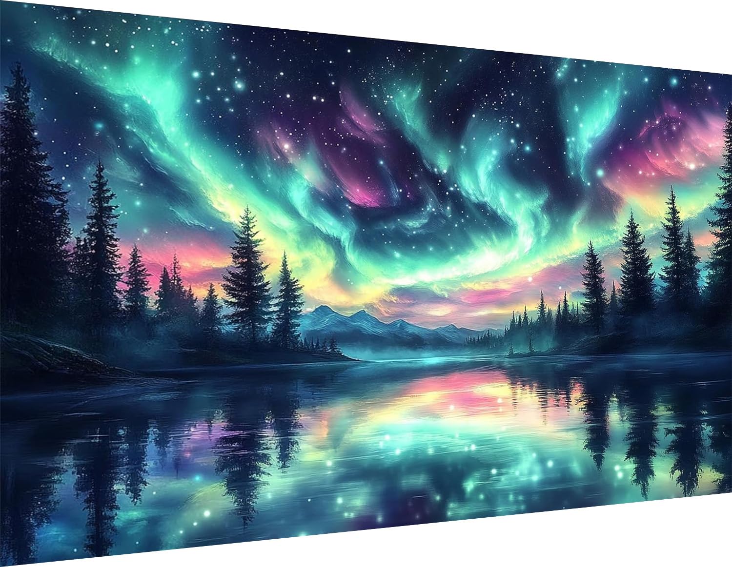 ijbnhd Large Diamond Painting, Aurora Large Diamond Art Kits for Adults, Full Drill Round Big Diamond Painting, DIY Gem Art and 