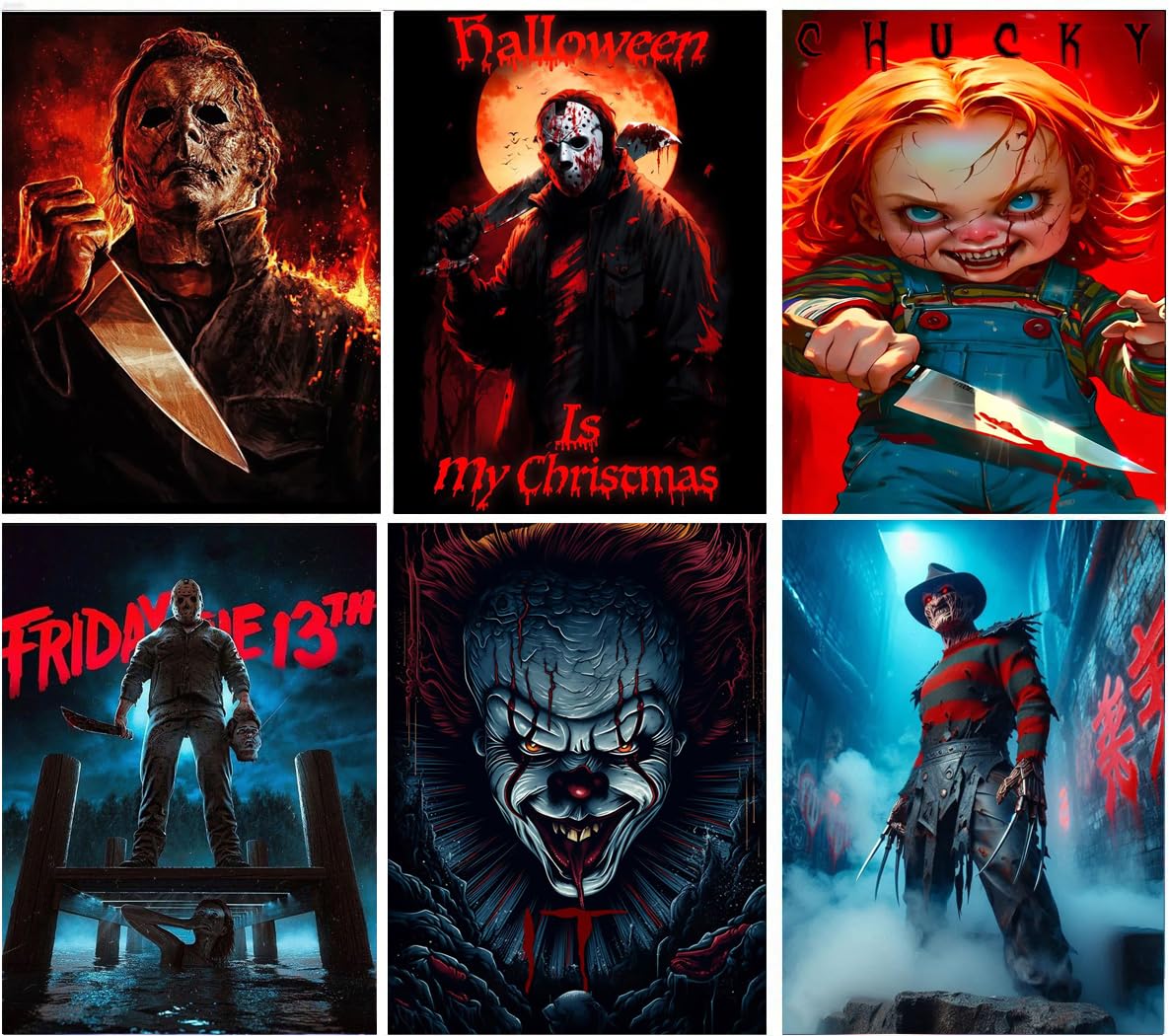 Apcufir 6 Pack Diamond Art Kits for Adults,Halloween Diamond Painting Kits for Beginner Round Full Drills,5D DIY Horror Characte