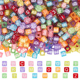SOFPLATE 1400Pcs Clear Letter Beads Square Alphabet Bead Bulk 6x6mm Transparent Acrylic Cube Letters A-Z Craft Beads for Beading
